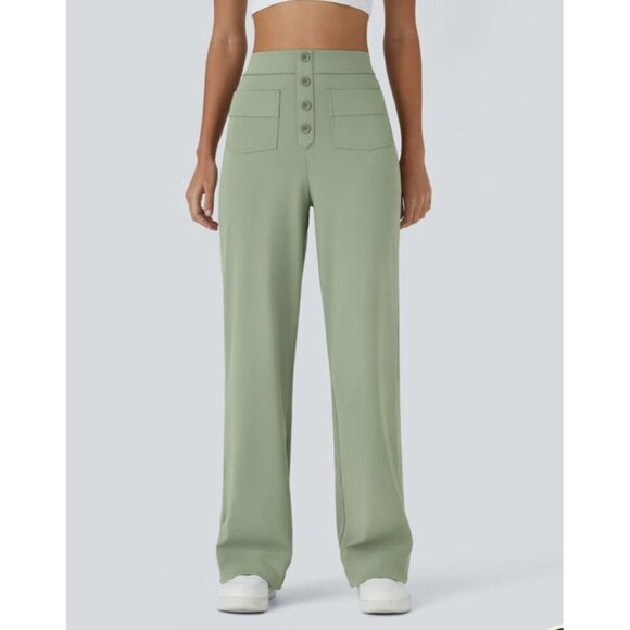 Halara Pants - High Waisted Button Multiple Pockets Straight Leg Casual Pants Size Large NWT